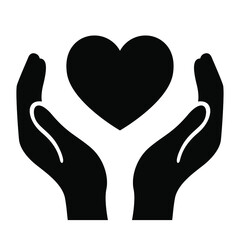 black heart on hands vector icon isolated on white background.