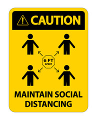 Caution Maintain social distancing, stay 6ft apart sign,coronavirus COVID-19 Sign Isolate On White Background,Vector Illustration EPS.10