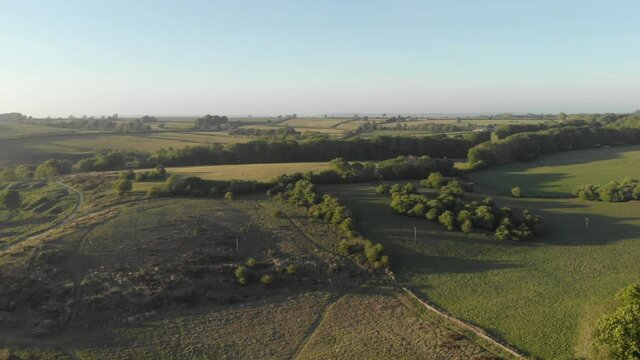 Beautiful drone footage of the Mendip Hills & Somerset countryside during golden hour