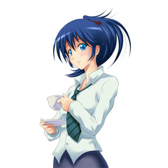 Naklejka premium Anime girl holding cup of tea/coffee