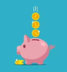vector icon of pig bank and coins, save money in piggy bank