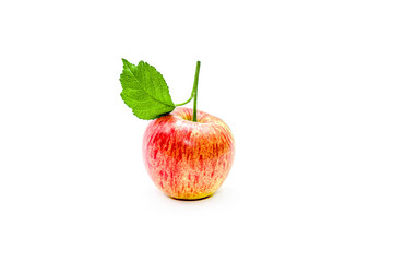 red-yellow apple with a leaf isolated on white background
