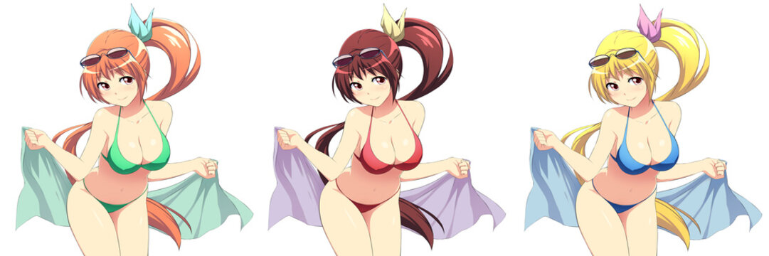 Set sexy anime girl in bikini