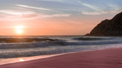 Sunset over Gray Whale Cove State Beach. Montara and Pacifica. San Mateo County, California, USA.

