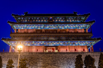 Evening view on Zhengyangmen gate house - part of the ancient city walls in Beijing capital city,...