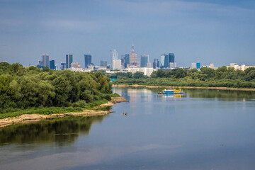Fototapeta na wymiar View from Siekierkowski Bridge over Vistula River in Warsaw capital city, Poland