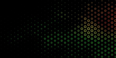 Dark Green, Red vector background with occult symbols.