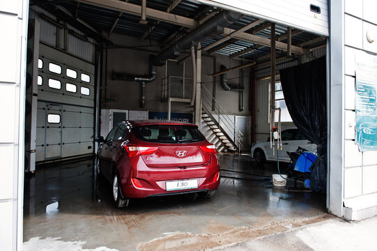 Kiev, Ukraine - March 22, 2017: Red New Hyundai I30 At Car Wash.