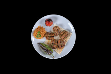 Fresh dumplings. Kofte. Meat kebab. Delicious Turkish Meatballs (meatballs). top view on black background