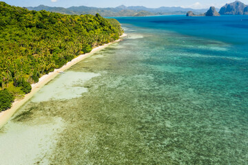 Aerial view of tropical remote beach in El Nido, Palawan, Philippines