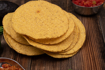 Corn tostadas on wooden table