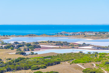 Aerial view of lakes and countryside of Rottnest island, Australia