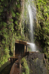 Fototapeta premium Madère, le parapet sous la cascade de la levada central da janela