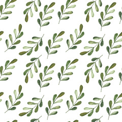 Watercolor painted leaves. Seamless pattern fill.