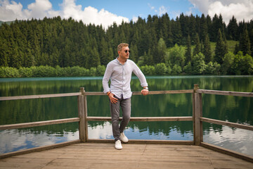 Lakeside fashion shoot photo man