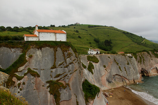 Dragon stone, Itzurun beach, Santa Telma chapel, Zumaia, Basque Country, Atlantic ocean, Spain