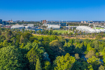 Aerial view of sport stadiums in Melbourne, Australia