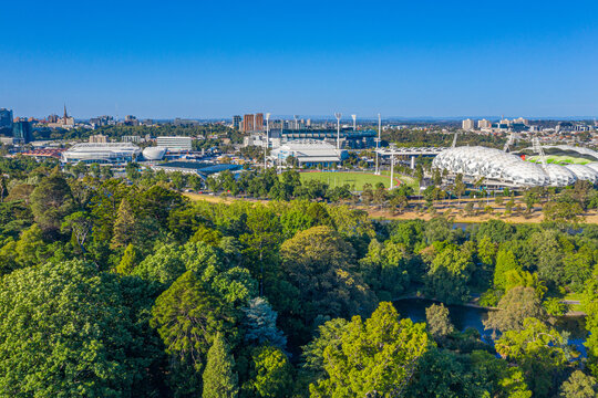 Aerial view of sport stadiums in Melbourne, Australia