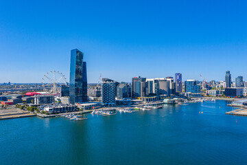 Highrise buildings at docklands neighborhood of Melbourne, Australia