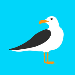 Seagull. Vector isolated illustration of a cute sea bird made in simple flat style. Single design element, icon.