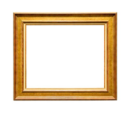 Wooden decorative picture frame with golden insets on white background