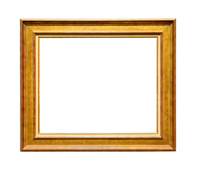 Wooden decorative picture frame with golden insets on white background