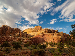 Fototapeta premium Sunset view of the Golden Throne of Capitol Reef National Park visitor center