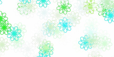 Light Green vector doodle background with flowers.