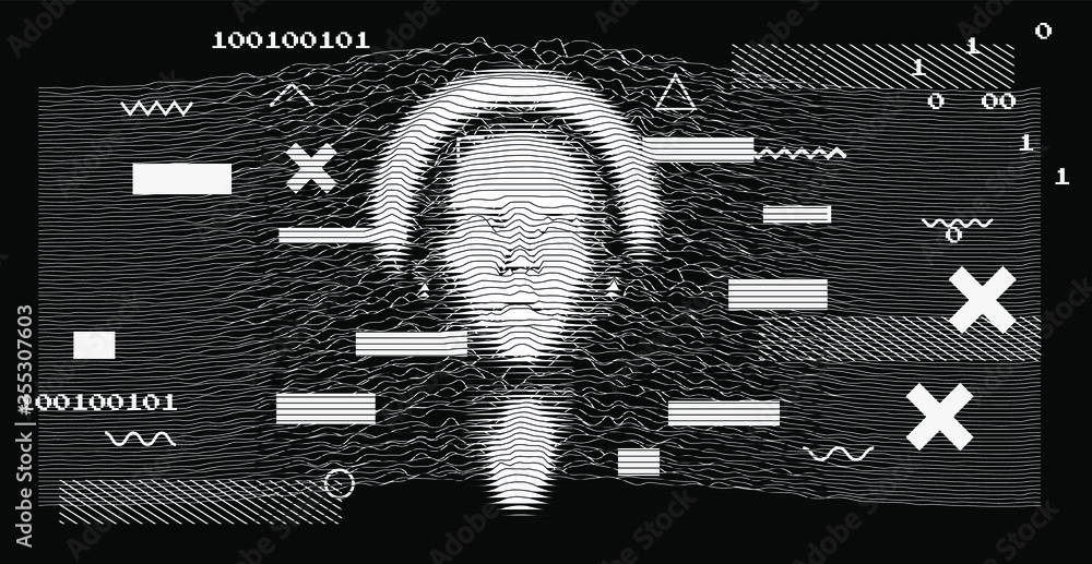 Aufkleber Artificial or machine intelligence concept. 3D silhouette of human head extruded from lines looking like graph of a function. Generative computer art.