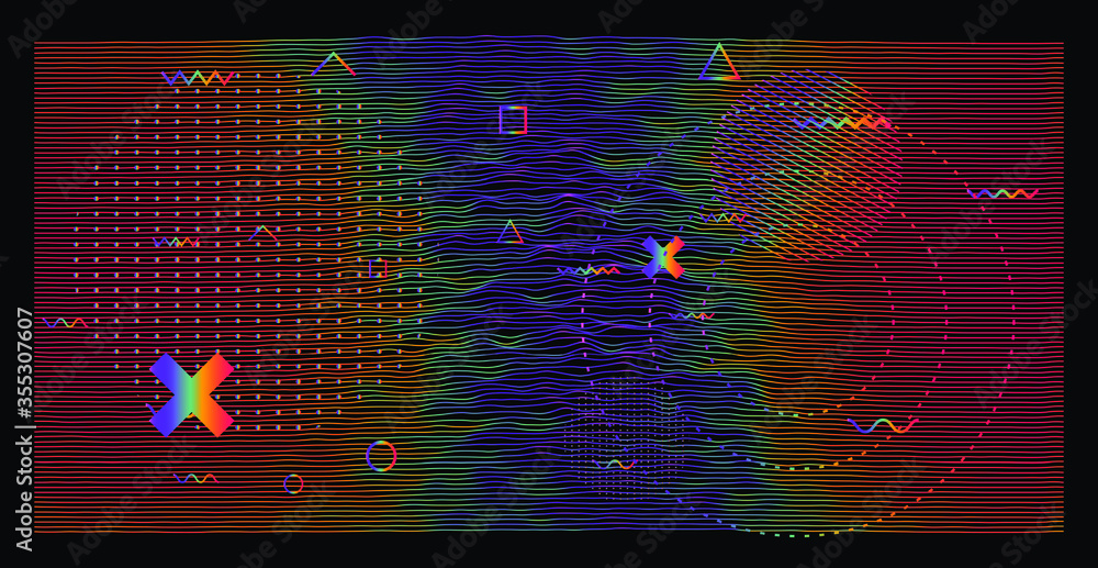 Poster Generative art and data visualization of Simplex or Perlin noise function. Abstract glitched background with geometric composition. Futuristic sci-fi illustration.