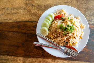Close-up of Fried rice with pork.
