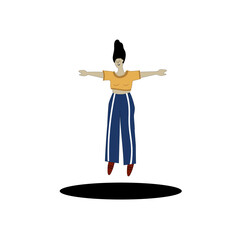 Girl wearing swimsuit shirt deal is about to jump to the big pit space.Has the Council big black hole and constellations in the night.