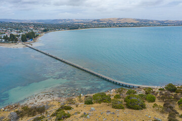 Wooden causeway connecting Victor Harbor with Granite island in Australia