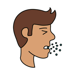 covid 19 coronavirus, sick man cough respiratory disease, prevention spread outbreak pandemic flat style icon