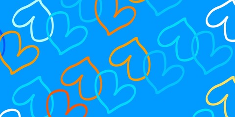 Light Blue, Red vector background with Shining hearts.