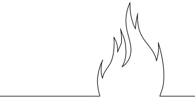 Animated flame in one continuous line drawing style. Hand drawn line moving blazing fire.