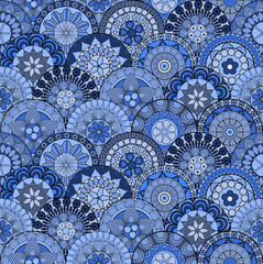 Blue seamless pattern in ethnic style