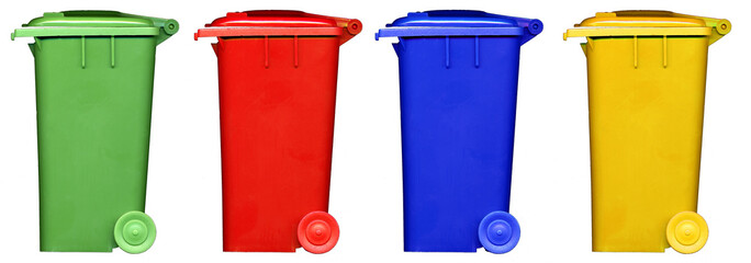 Green bins for rubbish and recycling ready for use and rubbish collection