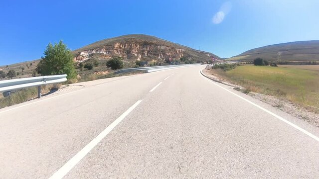 SO-132 paved road next to La Riba de Escalote, province of Soria, Castilla y Leon, Spain