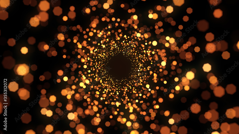 Poster shimmering glittering particles with bokeh. abstract art background shining gold particles. dotted n
