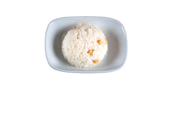 rice pilaf, small portions, healthy diet. top view, isolated white background