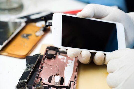 Close-up photos showing process Mobile phone repair
