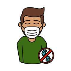 covid 19 coronavirus, man with medical mask prevent infection, spread outbreak disease pandemic flat style icon