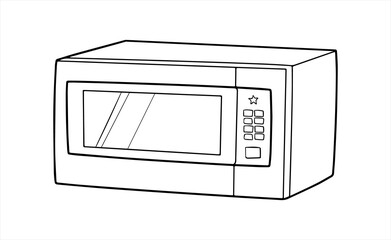 Fototapeta premium Microwave outline icon isolated on white background. Kitchen and cooking design elements. Household appliance in line art style. EPS 10