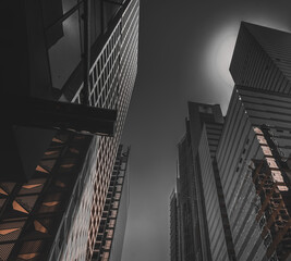 Hong Kong Business Building Closed up; Black and Golden color