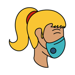 covid 19 coronavirus, woman with medical mask, prevention spread outbreak disease pandemic flat style icon