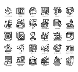 Set of college thin line and pixel perfect icons for any web and app project.