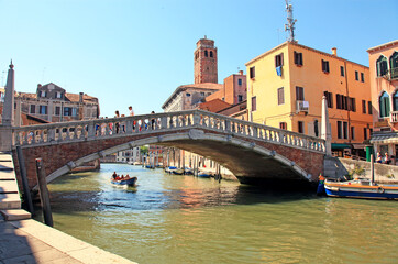 Fototapeta na wymiar The Guglie bridge in Venice, Italy which is famous for it's gargoyles.