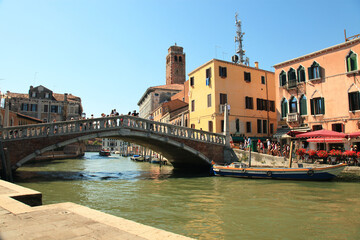 Fototapeta na wymiar The Guglie bridge in Venice, Italy which is famous for it's gargoyles.