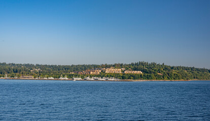 Fototapeta na wymiar Edmonds Washington viewed from Puget Sound on sunny day